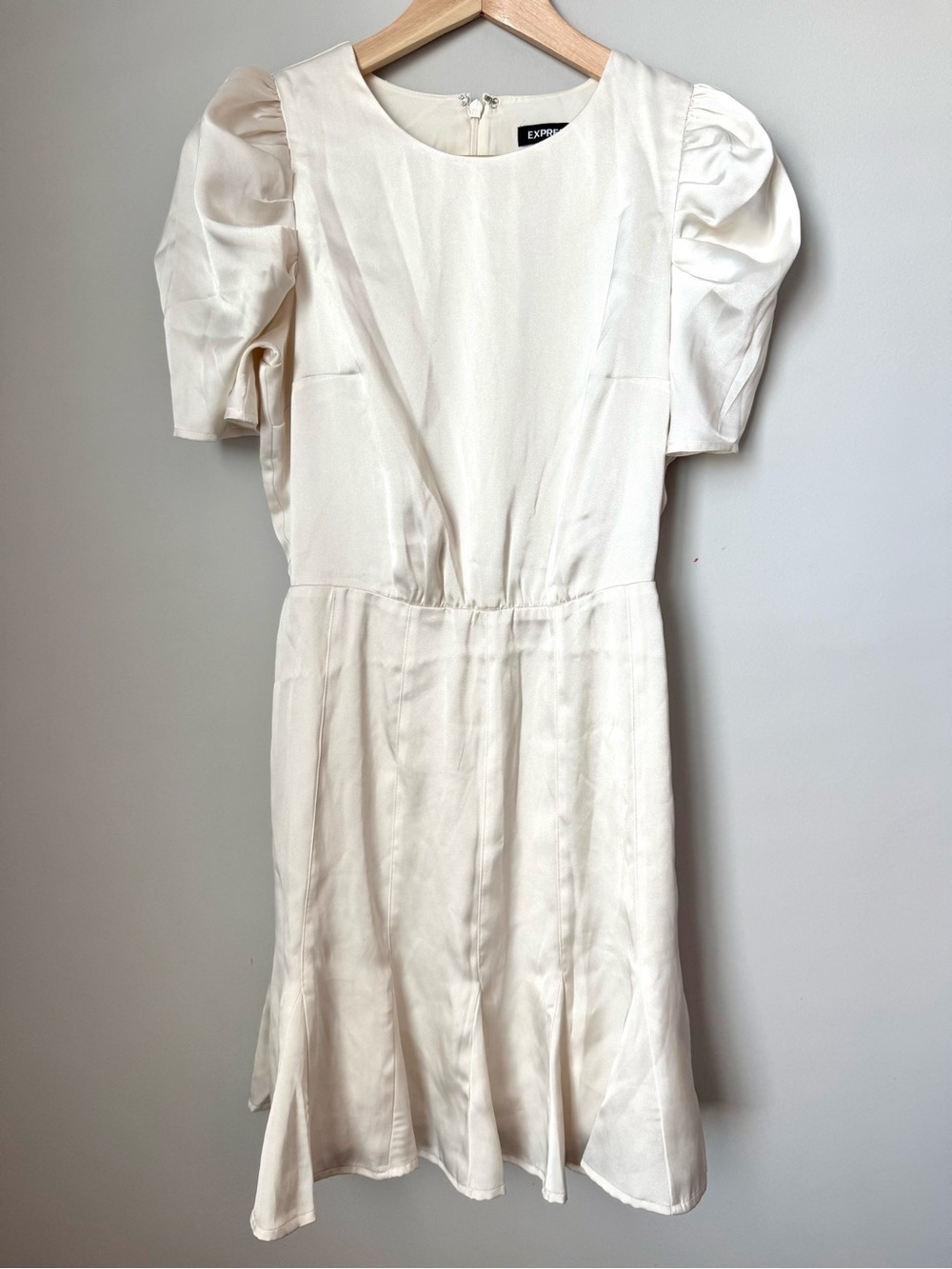 Express Ivory Puff Sleeve Satin Mini Dress Wedding or Bridal Shower